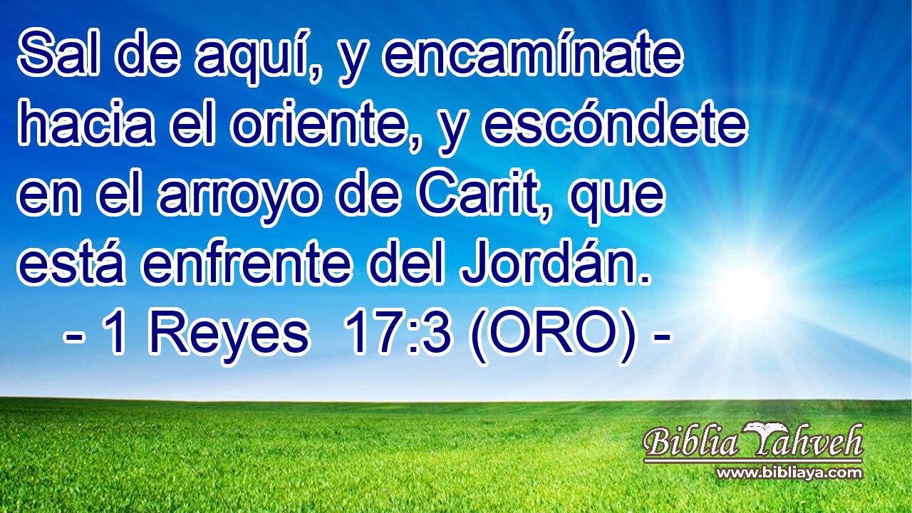  Sal de aquí, y encamínate hacia el oriente, y escóndete en el arroyo de Carit, que está enfrente del Jordán. 
