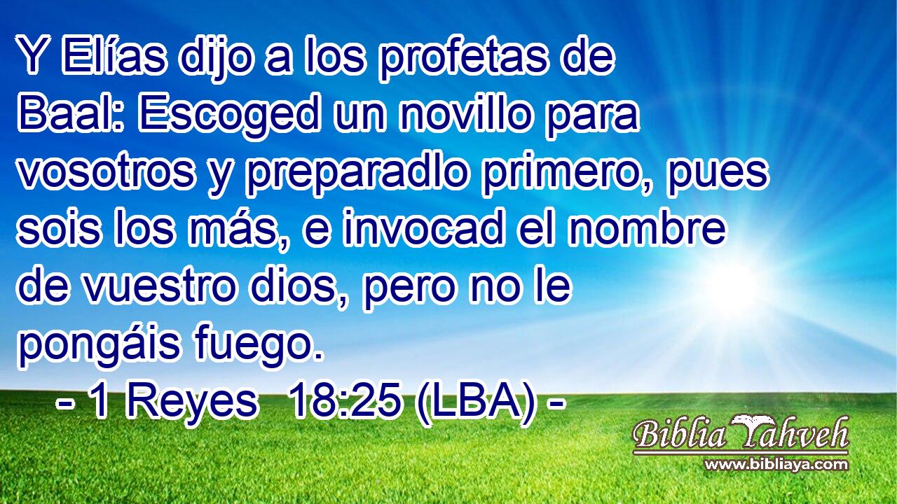 Y Elías dijo a los profetas de Baal: Escoged un novillo para vosotros y preparadlo primero, pues sois los más, e invocad el nombre de vuestro dios, pero no le pongáis fuego.