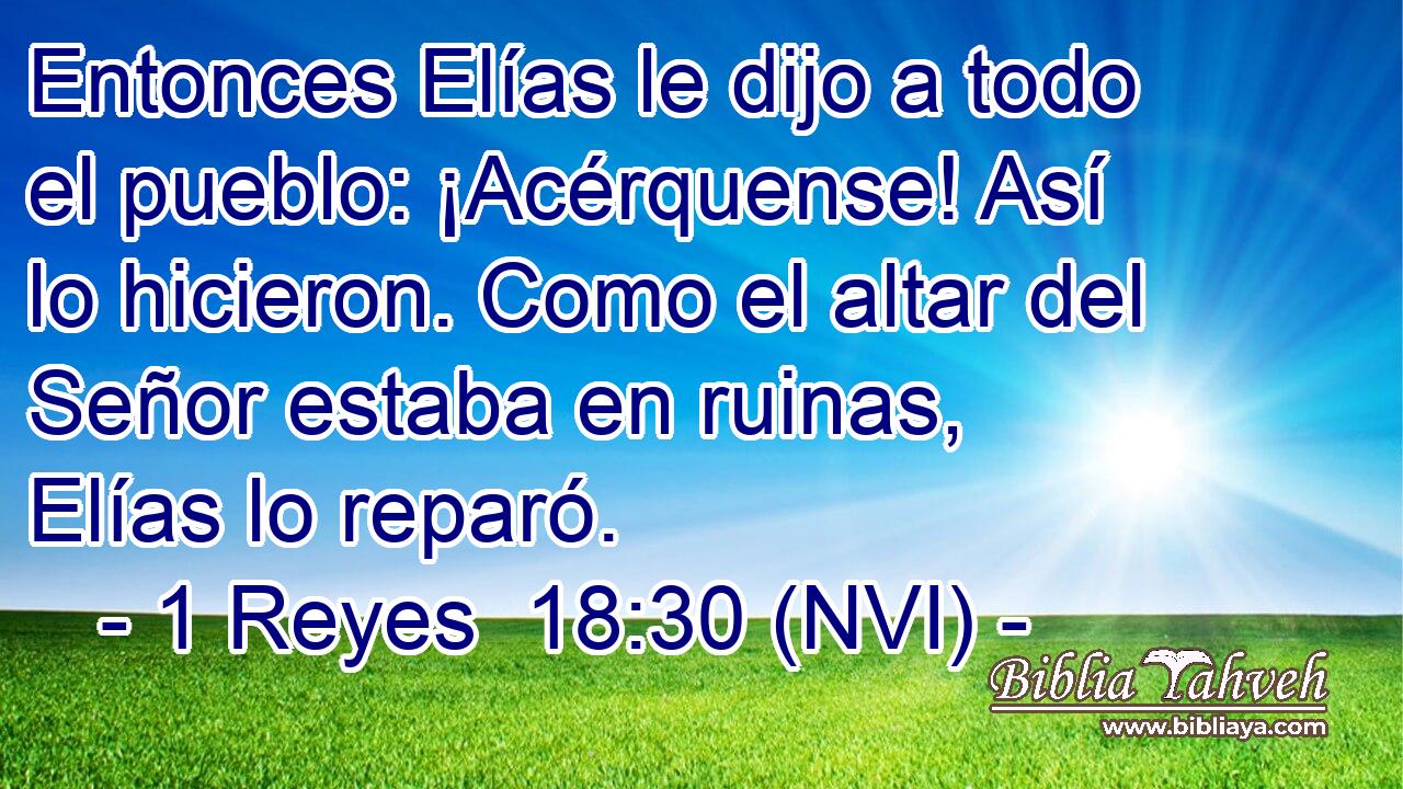  Entonces Elías le dijo a todo el pueblo: ¡Acérquense! Así lo hicieron. Como el altar del Señor estaba en ruinas, Elías lo reparó. 