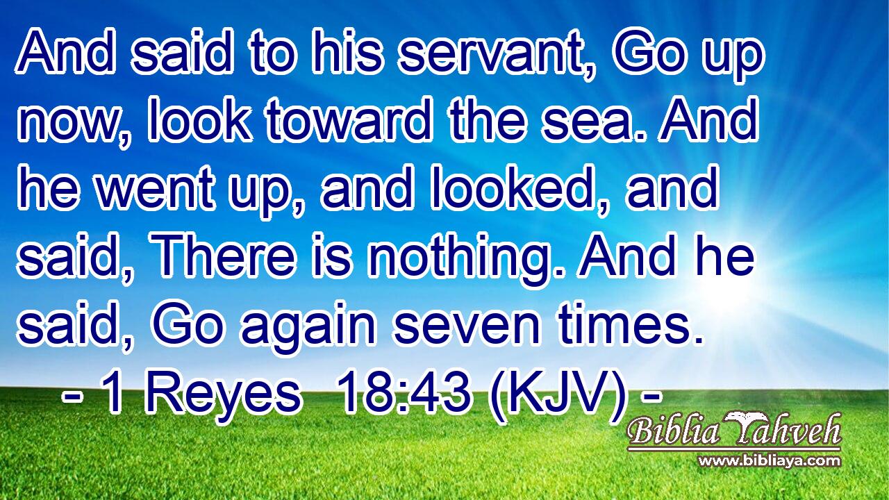 And said to his servant, Go up now, look toward the sea. And he went up, and looked, and said, There is nothing. And he said, Go again seven times.