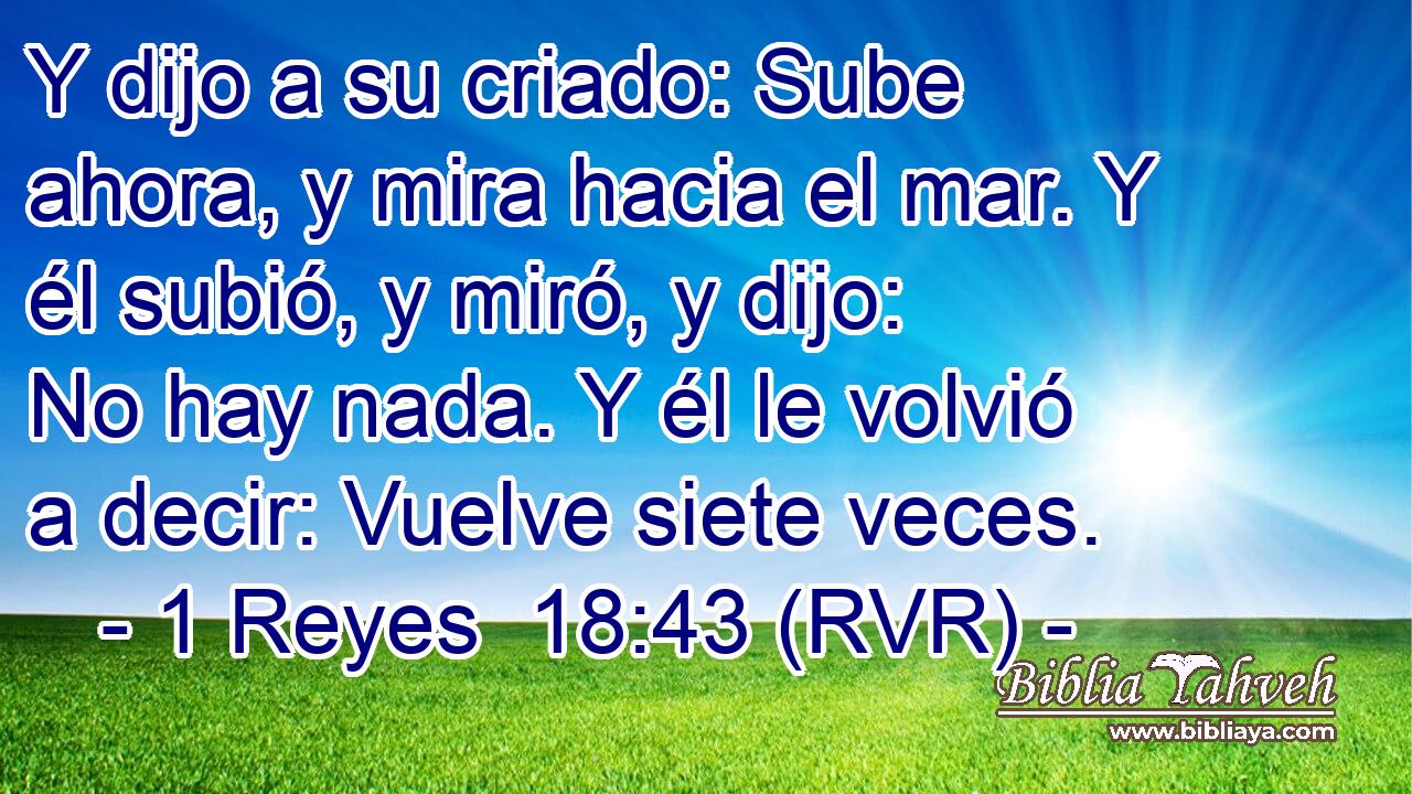 Y dijo a su criado: Sube ahora, y mira hacia el mar. Y él subió, y miró, y dijo: No hay nada. Y él le volvió a decir: Vuelve siete veces.