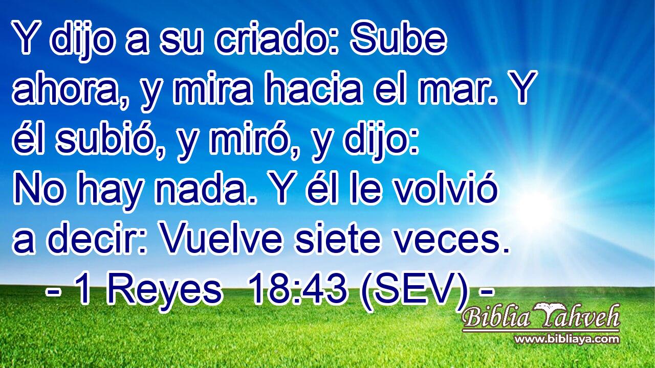 Y dijo a su criado: Sube ahora, y mira hacia el mar. Y él subió, y miró, y dijo: No hay nada. Y él le volvió a decir: Vuelve siete veces.