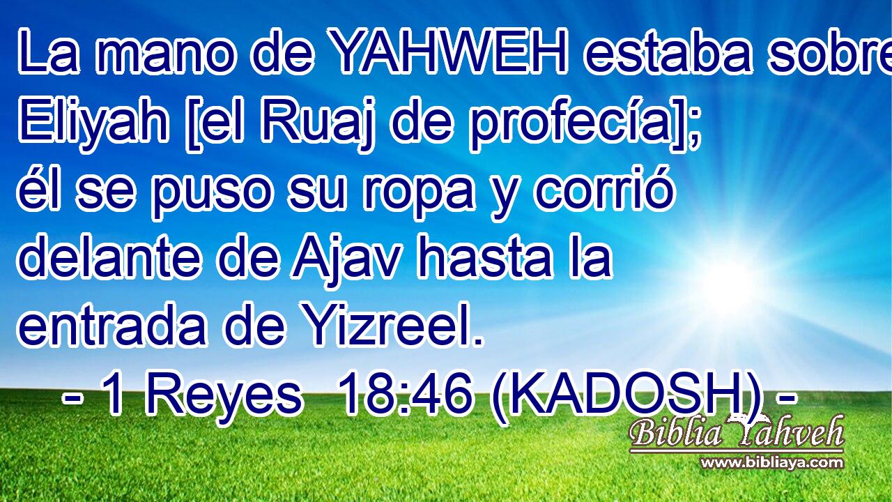  La mano de YAHWEH estaba sobre Eliyah [el Ruaj de profecía]; él se puso su ropa y corrió delante de Ajav hasta la entrada de Yizreel. 