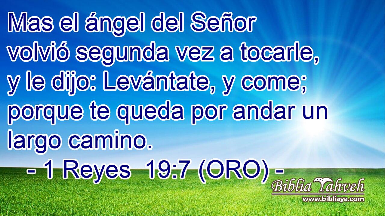  Mas el ángel del Señor volvió segunda vez a tocarle, y le dijo: Levántate, y come; porque te queda por andar un largo camino. 