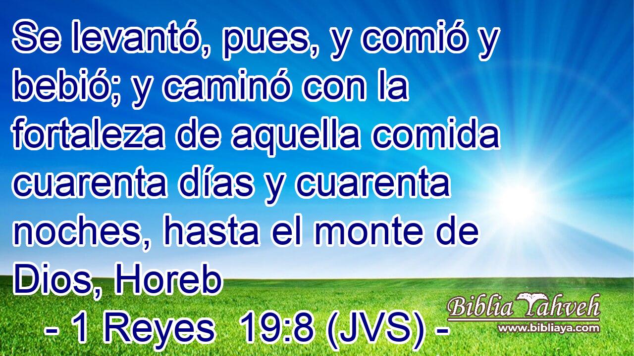 Se levantó, pues, y comió y bebió; y caminó con la fortaleza de aquella comida cuarenta días y cuarenta noches, hasta el monte de Dios, Horeb