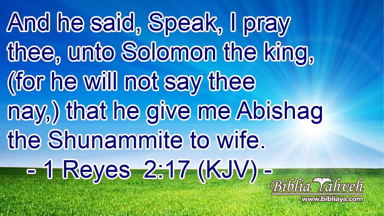 And he said, Speak, I pray thee, unto Solomon the king, (for he will not say thee nay,) that he give me Abishag the Shunammite to wife.