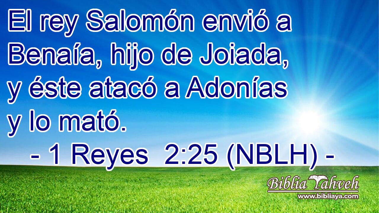  El rey Salomón envió a Benaía, hijo de Joiada, y éste atacó a Adonías y lo mató. 