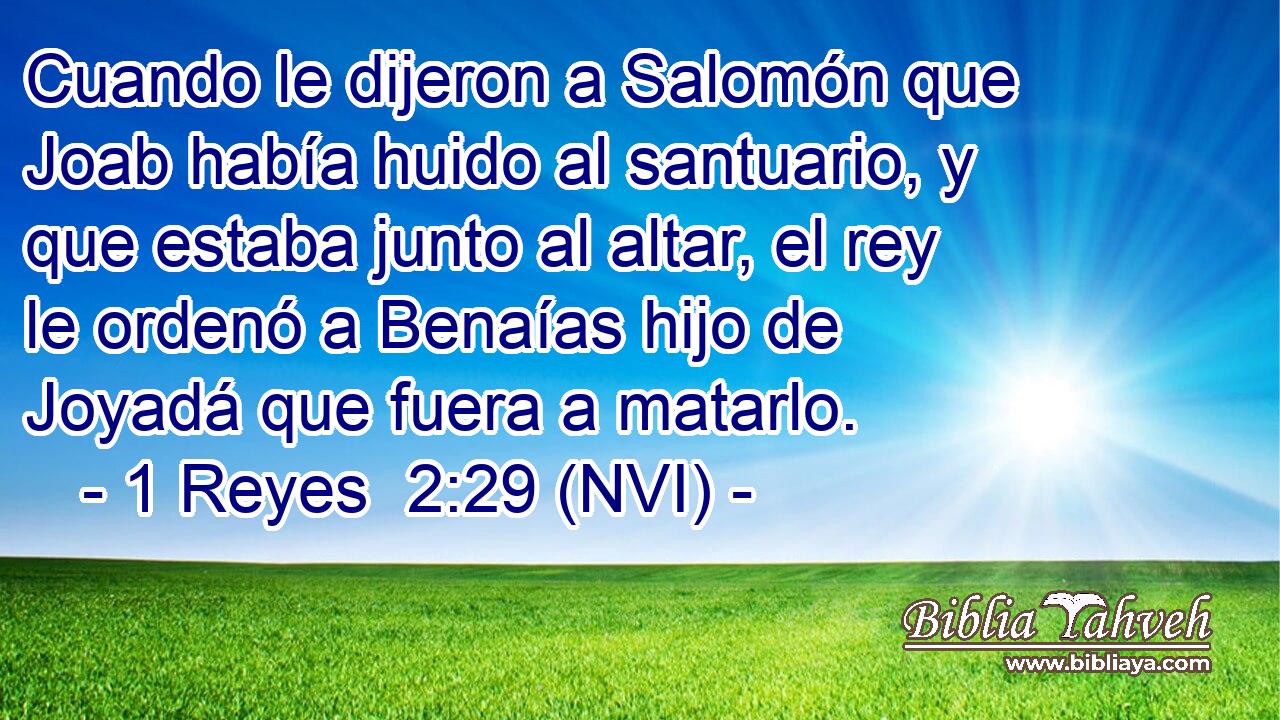  Cuando le dijeron a Salomón que Joab había huido al santuario, y que estaba junto al altar, el rey le ordenó a Benaías hijo de Joyadá que fuera a matarlo. 
