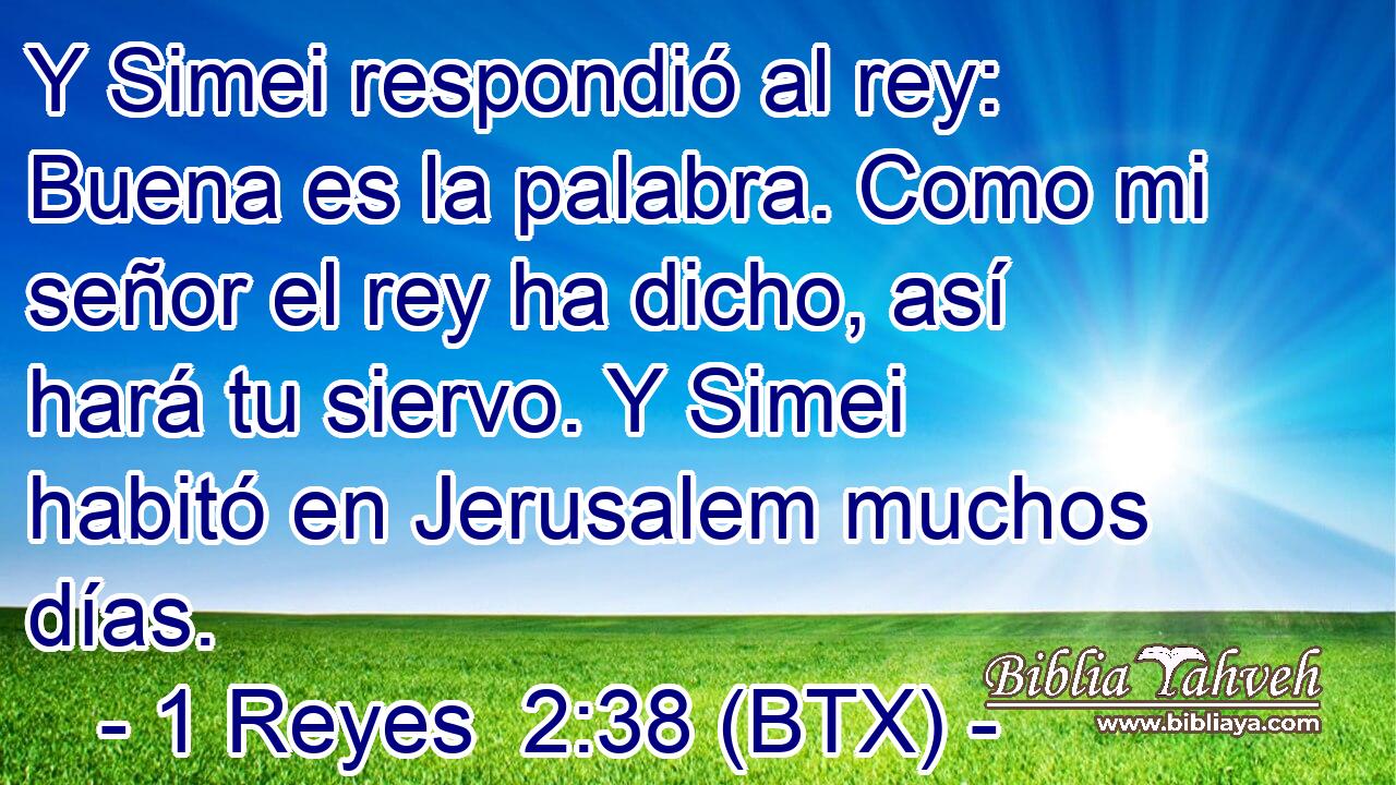 Y Simei respondió al rey: Buena es la palabra. Como mi señor el rey ha dicho, así hará tu siervo. Y Simei habitó en Jerusalem muchos días.