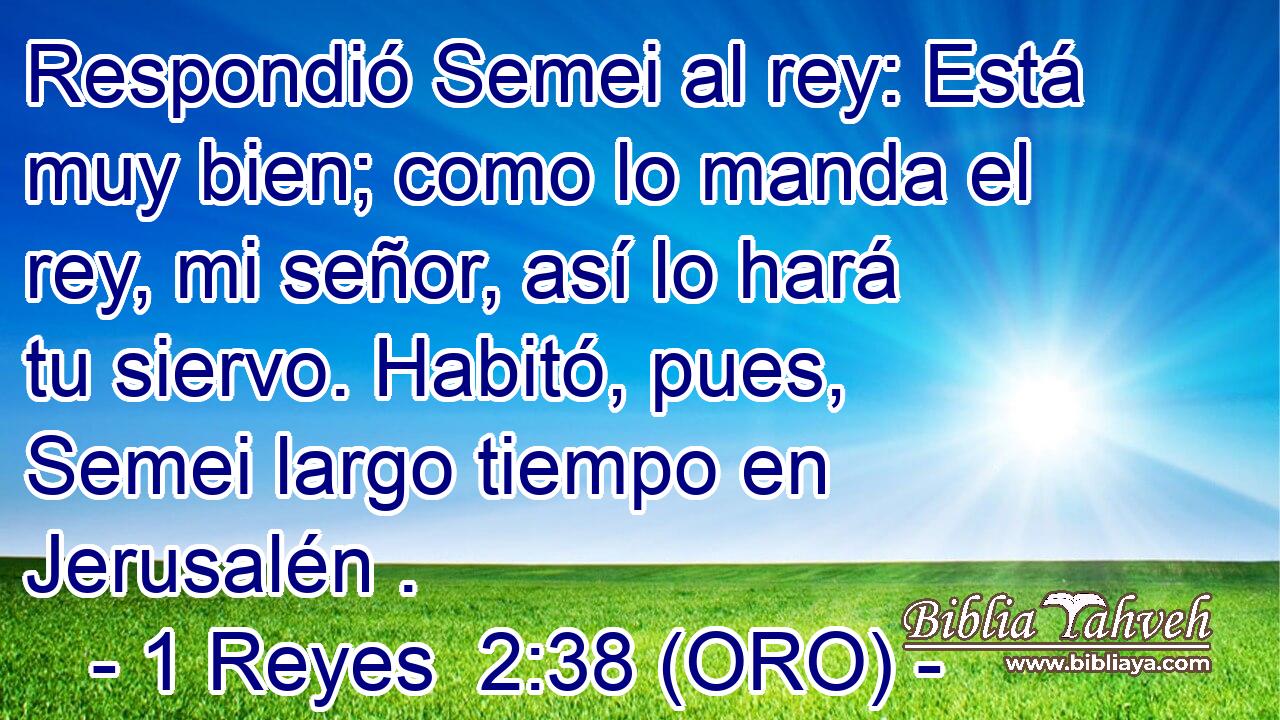  Respondió Semei al rey: Está muy bien; como lo manda el rey, mi señor, así lo hará tu siervo. Habitó, pues, Semei largo tiempo en Jerusalén . 