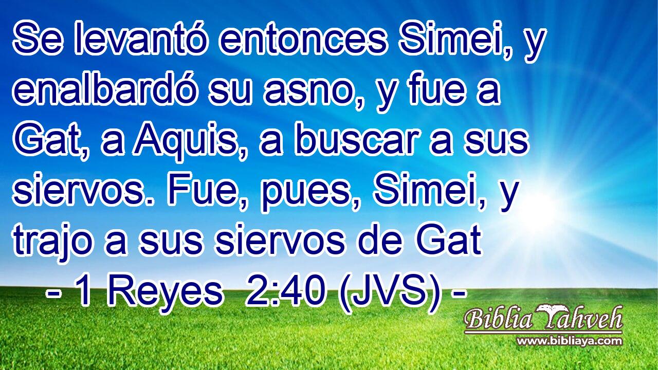 Se levantó entonces Simei, y enalbardó su asno, y fue a Gat, a Aquis, a buscar a sus siervos. Fue, pues, Simei, y trajo a sus siervos de Gat