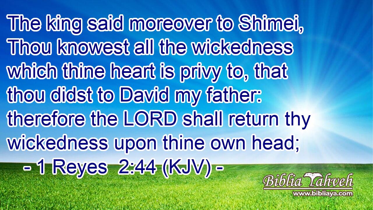 The king said moreover to Shimei, Thou knowest all the wickedness which thine heart is privy to, that thou didst to David my father: therefore the LORD shall return thy wickedness upon thine own head;