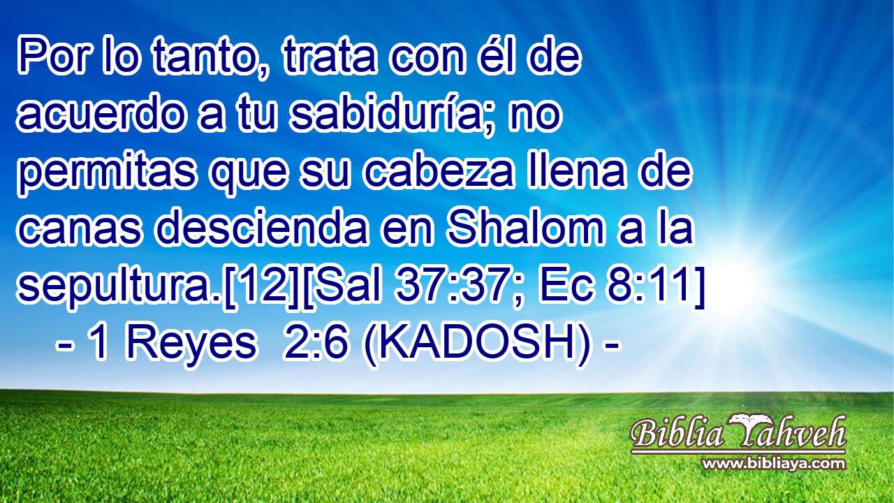 Por lo tanto, trata con él de acuerdo a tu sabiduría; no permitas que su cabeza llena de canas descienda en Shalom a la sepultura.[12][Sal 37:37; Ec 8:11] 