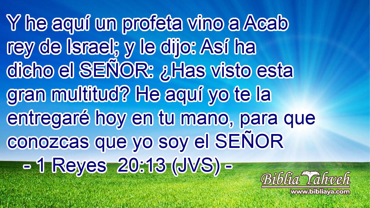 Y he aquí un profeta vino a Acab rey de Israel; y le dijo: Así ha dicho el SEÑOR: ¿Has visto esta gran multitud? He aquí yo te la entregaré hoy en tu mano, para que conozcas que yo soy el SEÑOR