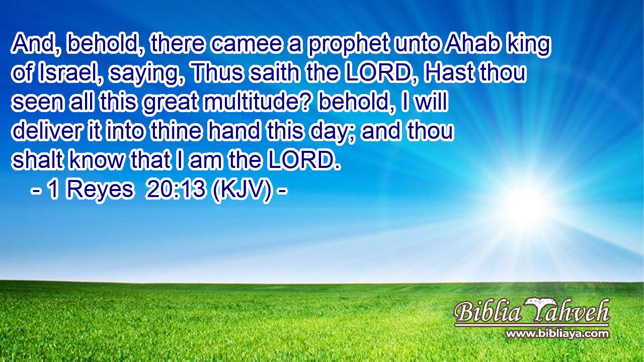 And, behold, there camee a prophet unto Ahab king of Israel, saying, Thus saith the LORD, Hast thou seen all this great multitude? behold, I will deliver it into thine hand this day; and thou shalt know that I am the LORD.