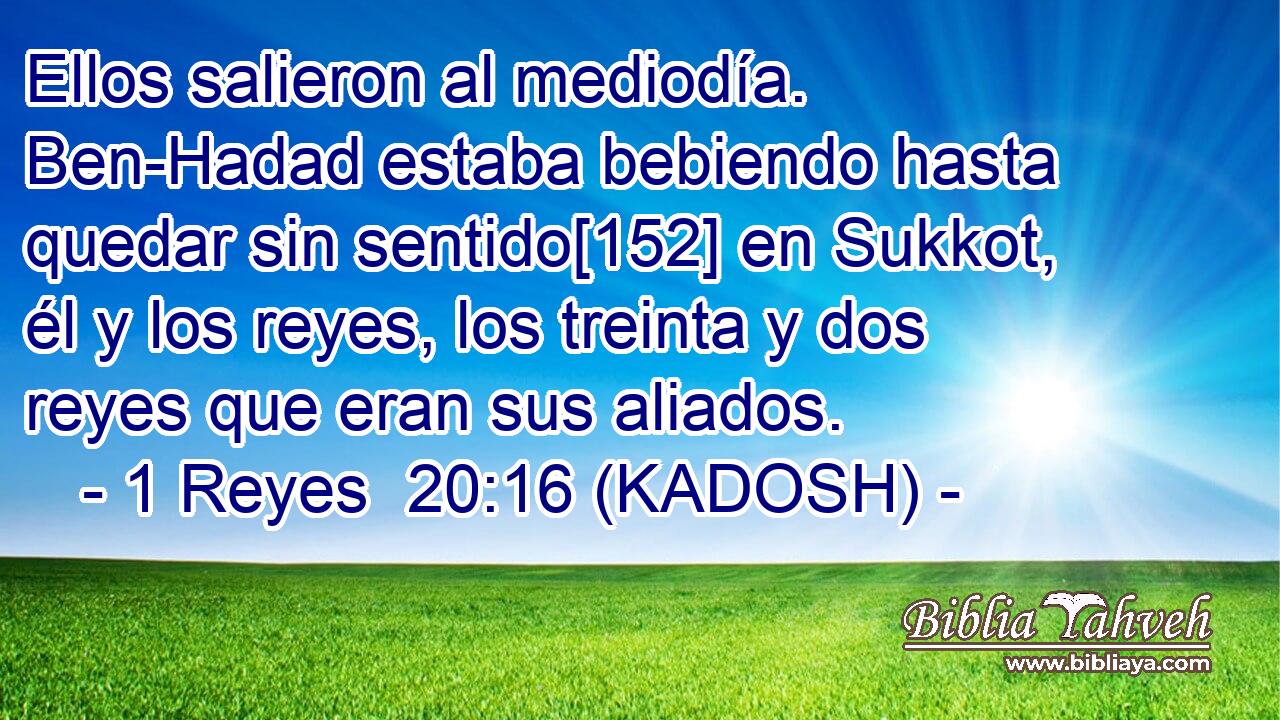  Ellos salieron al mediodía. Ben-Hadad estaba bebiendo hasta quedar sin sentido[152] en Sukkot, él y los reyes, los treinta y dos reyes que eran sus aliados. 