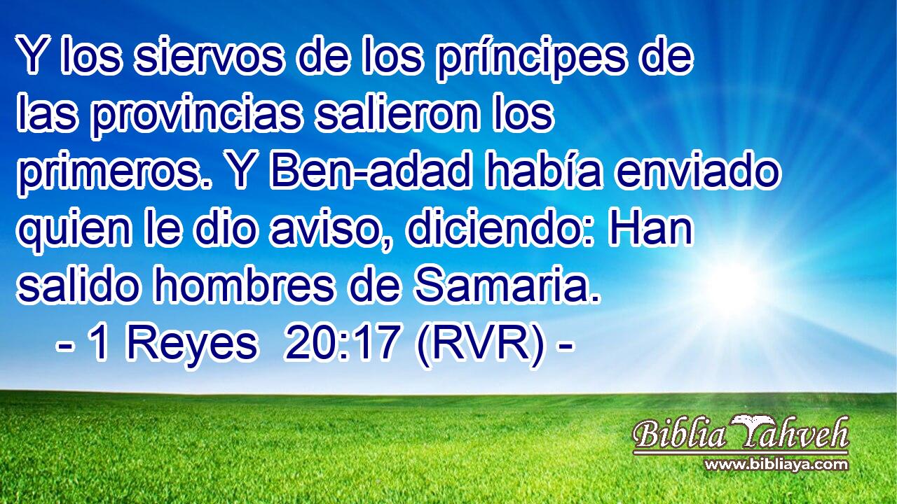 Y los siervos de los príncipes de las provincias salieron los primeros. Y Ben-adad había enviado quien le dio aviso, diciendo: Han salido hombres de Samaria.