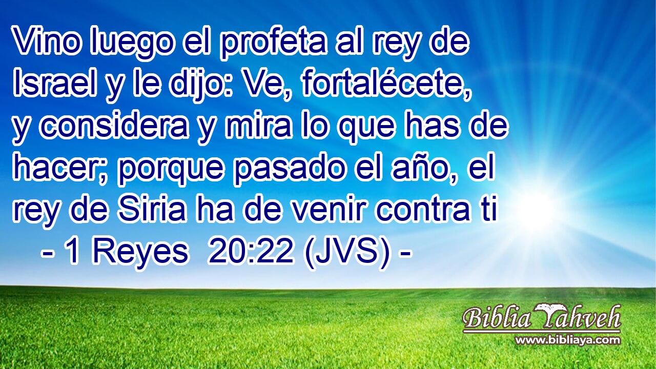 Vino luego el profeta al rey de Israel y le dijo: Ve, fortalécete, y considera y mira lo que has de hacer; porque pasado el año, el rey de Siria ha de venir contra ti