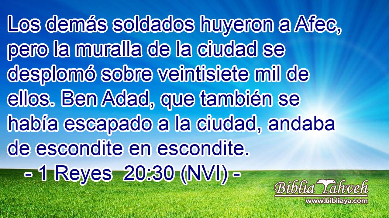 Los demás soldados huyeron a Afec, pero la muralla de la ciudad se desplomó sobre veintisiete mil de ellos. Ben Adad, que también se había escapado a la ciudad, andaba de escondite en escondite. 