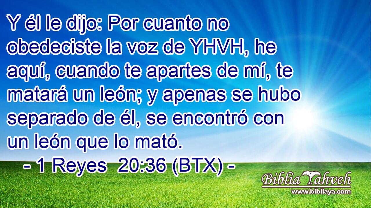 Y él le dijo: Por cuanto no obedeciste la voz de YHVH, he aquí, cuando te apartes de mí, te matará un león; y apenas se hubo separado de él, se encontró con un león que lo mató.