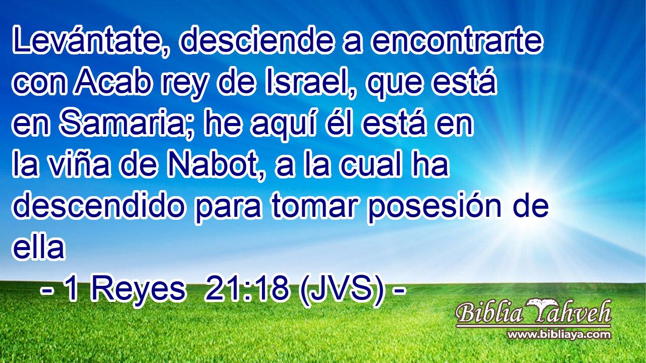 Levántate, desciende a encontrarte con Acab rey de Israel, que está en Samaria; he aquí él está en la viña de Nabot, a la cual ha descendido para tomar posesión de ella