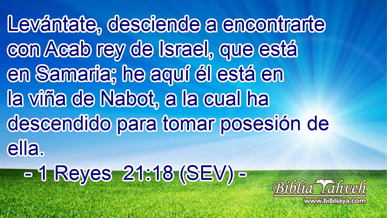 Levántate, desciende a encontrarte con Acab rey de Israel, que está en Samaria; he aquí él está en la viña de Nabot, a la cual ha descendido para tomar posesión de ella.
