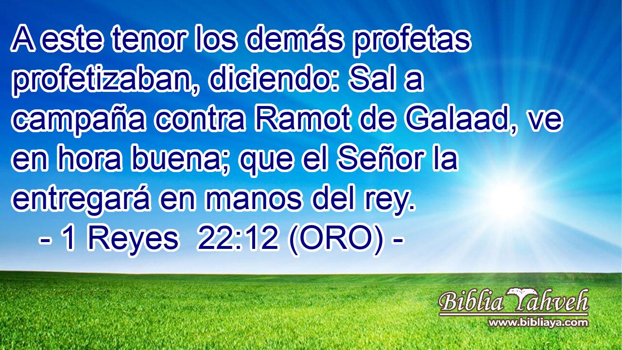 A este tenor los demás profetas profetizaban, diciendo: Sal a campaña contra Ramot de Galaad, ve en hora buena; que el Señor la entregará en manos del rey. 