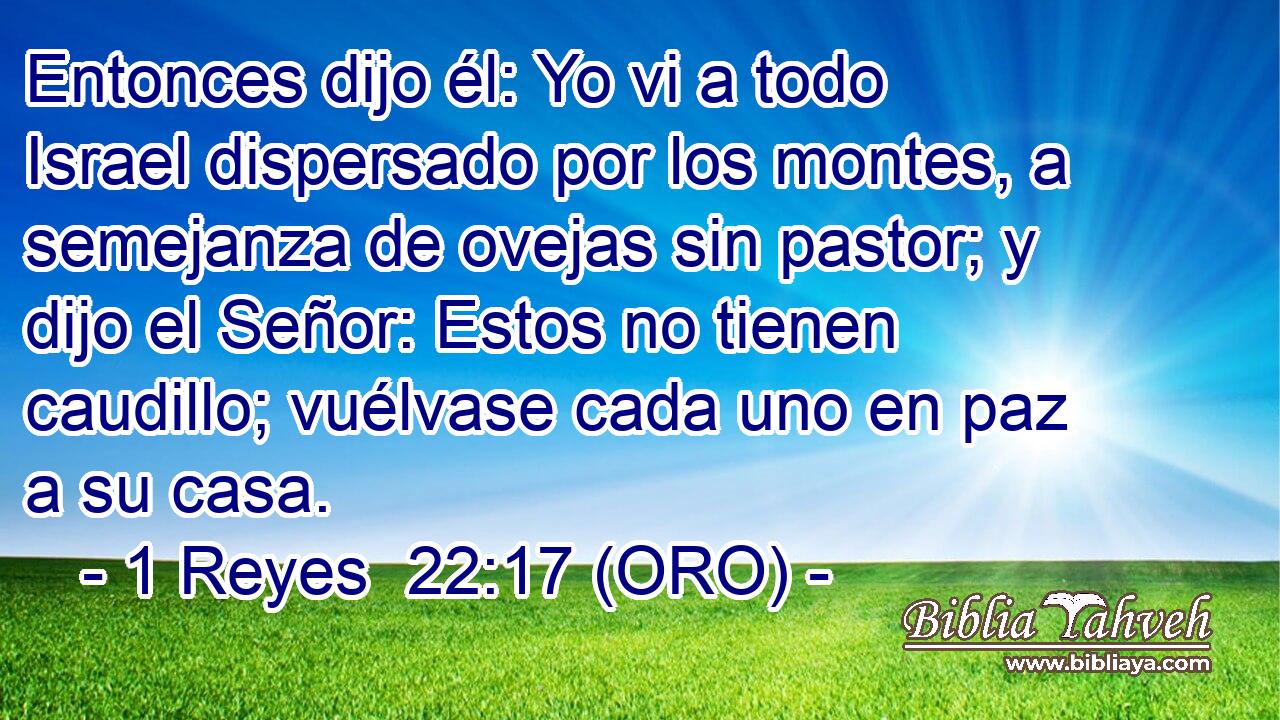  Entonces dijo él: Yo vi a todo Israel dispersado por los montes, a semejanza de ovejas sin pastor; y dijo el Señor: Estos no tienen caudillo; vuélvase cada uno en paz a su casa. 