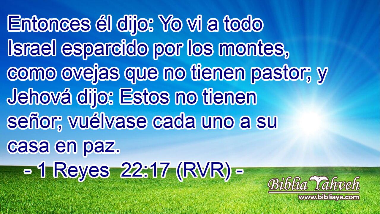 Entonces él dijo: Yo vi a todo Israel esparcido por los montes, como ovejas que no tienen pastor; y Jehová dijo: Estos no tienen señor; vuélvase cada uno a su casa en paz.