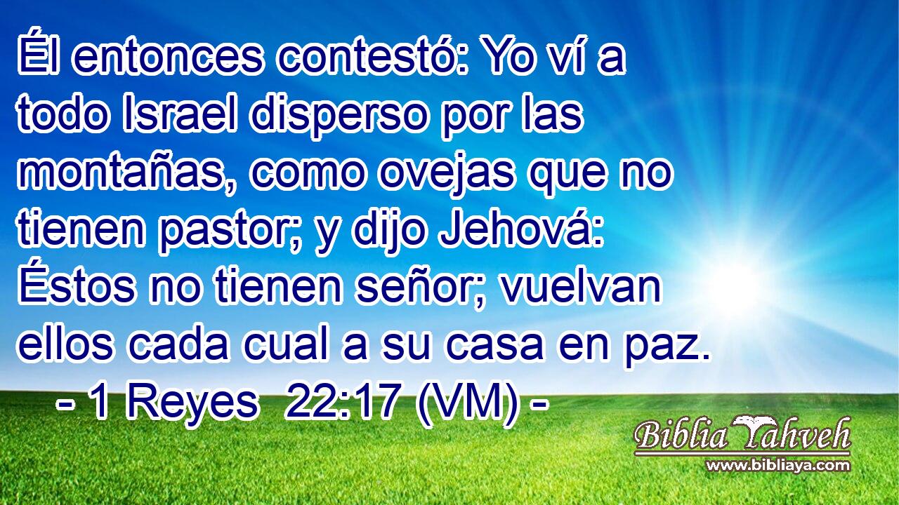  Él entonces contestó: Yo ví a todo Israel disperso por las montañas, como ovejas que no tienen pastor; y dijo Jehová: Éstos no tienen señor; vuelvan ellos cada cual a su casa en paz. 