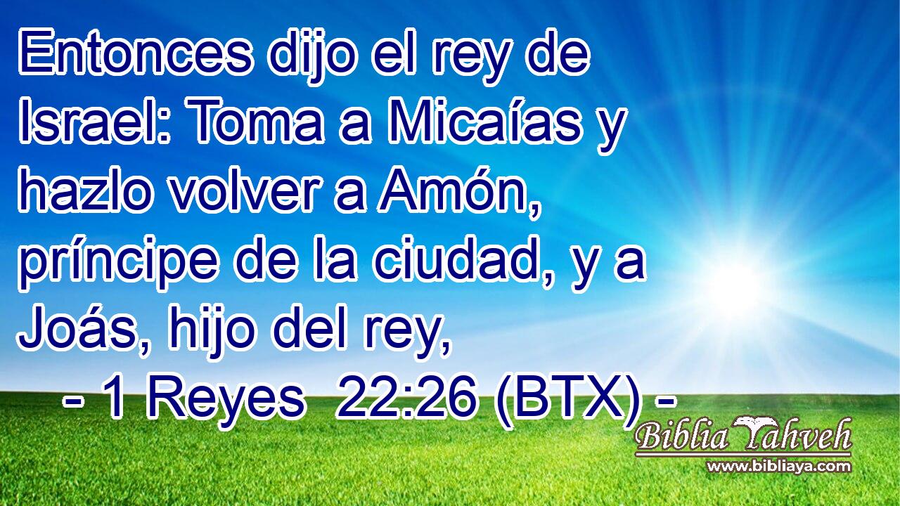 Entonces dijo el rey de Israel: Toma a Micaías y hazlo volver a Amón, príncipe de la ciudad, y a Joás, hijo del rey,