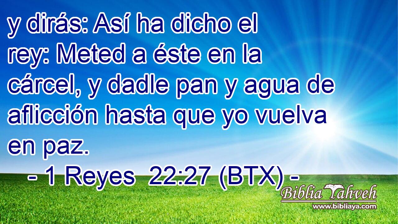 y dirás: Así ha dicho el rey: Meted a éste en la cárcel, y dadle pan y agua de aflicción hasta que yo vuelva en paz.