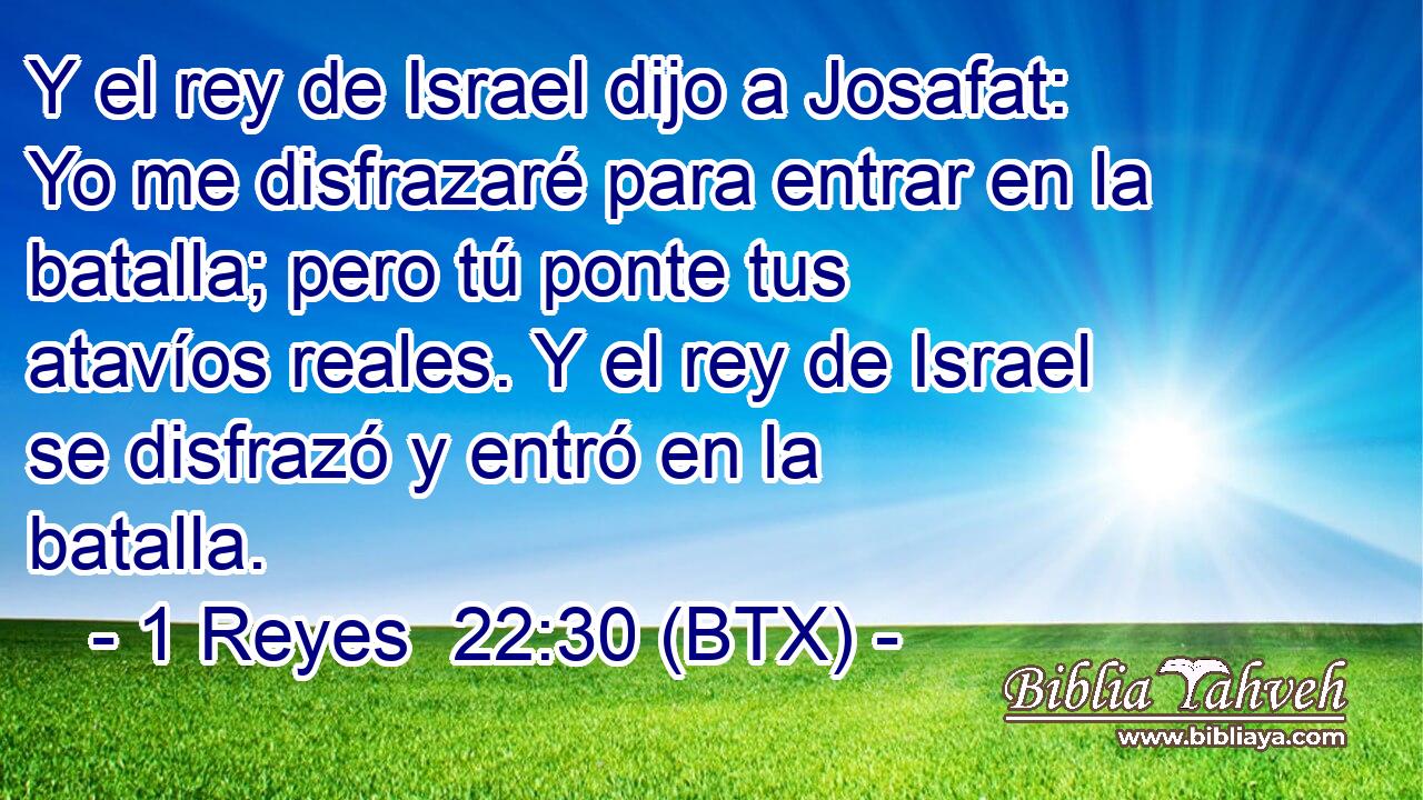 Y el rey de Israel dijo a Josafat: Yo me disfrazaré para entrar en la batalla; pero tú ponte tus atavíos reales. Y el rey de Israel se disfrazó y entró en la batalla.