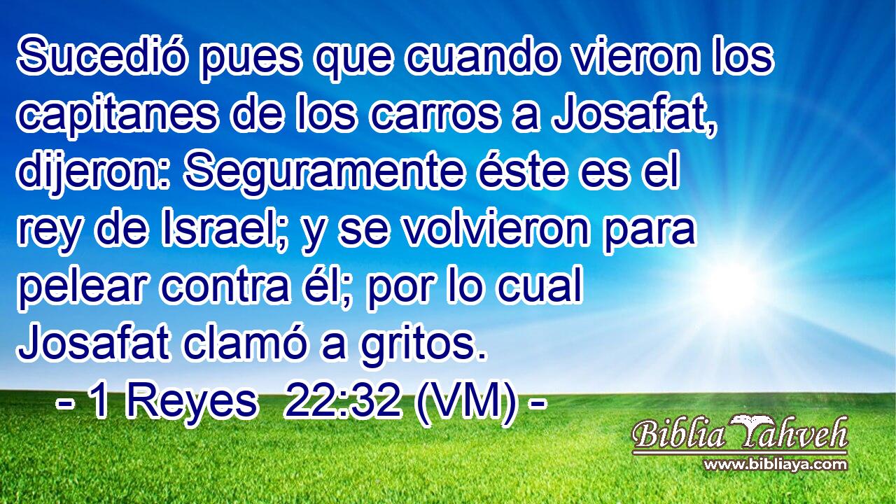  Sucedió pues que cuando vieron los capitanes de los carros a Josafat, dijeron: Seguramente éste es el rey de Israel; y se volvieron para pelear contra él; por lo cual Josafat clamó a gritos. 