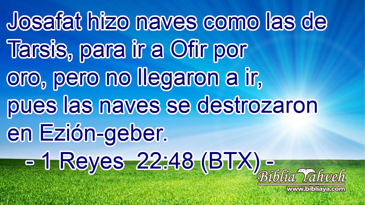 Josafat hizo naves como las de Tarsis, para ir a Ofir por oro, pero no llegaron a ir, pues las naves se destrozaron en Ezión-geber.