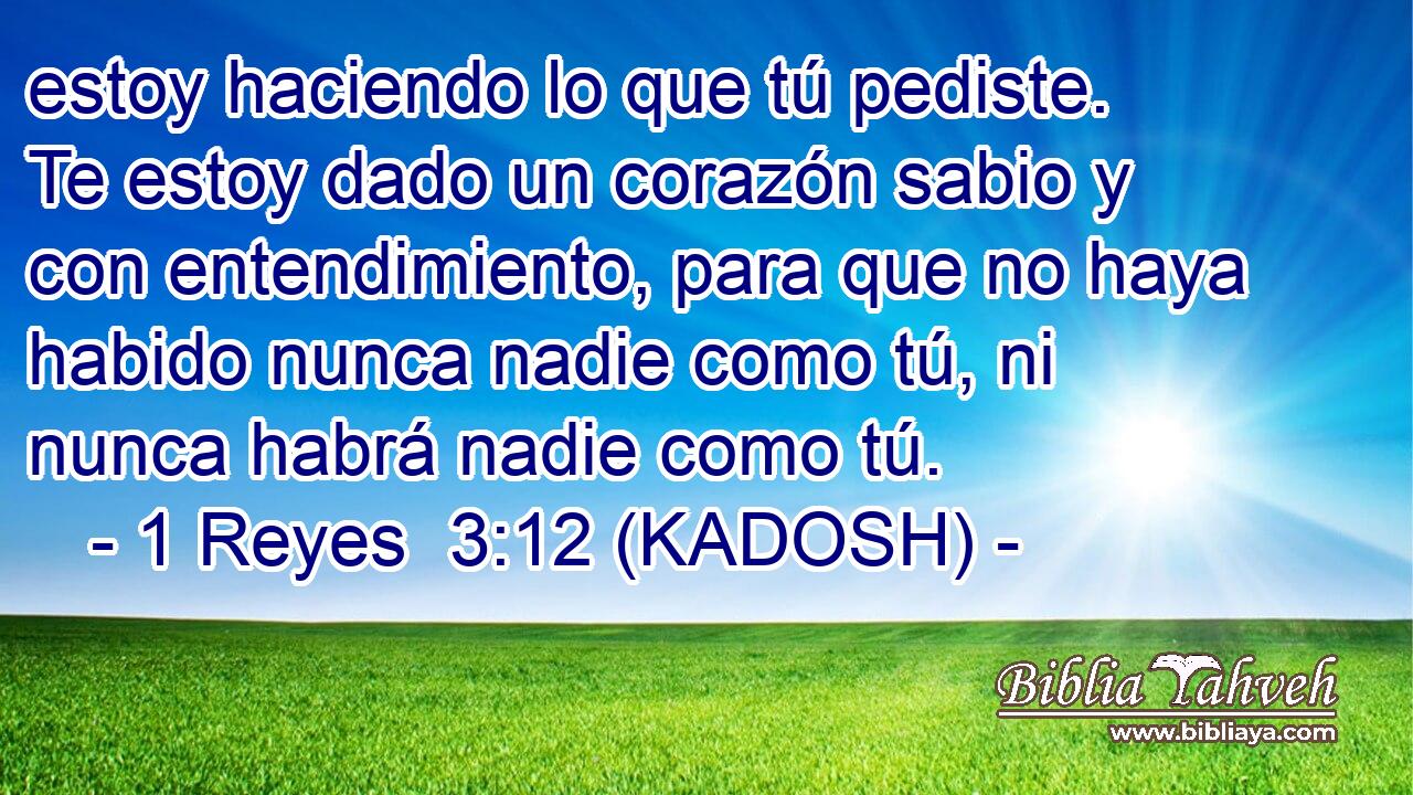  estoy haciendo lo que tú pediste. Te estoy dado un corazón sabio y con entendimiento, para que no haya habido nunca nadie como tú, ni nunca habrá nadie como tú. 