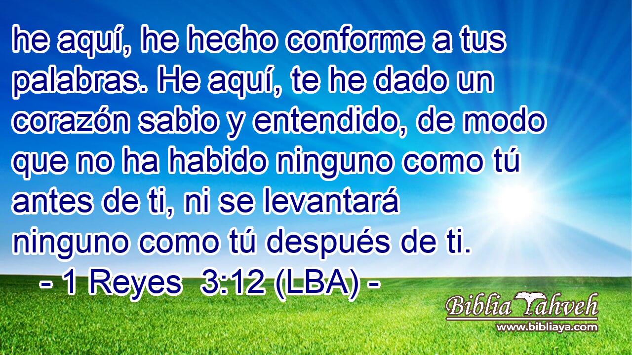 he aquí, he hecho conforme a tus palabras. He aquí, te he dado un corazón sabio y entendido, de modo que no ha habido ninguno como tú antes de ti, ni se levantará ninguno como tú después de ti.