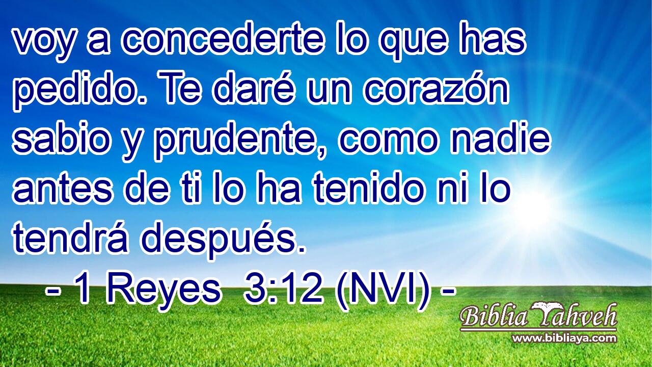 voy a concederte lo que has pedido. Te daré un corazón sabio y prudente, como nadie antes de ti lo ha tenido ni lo tendrá después. 