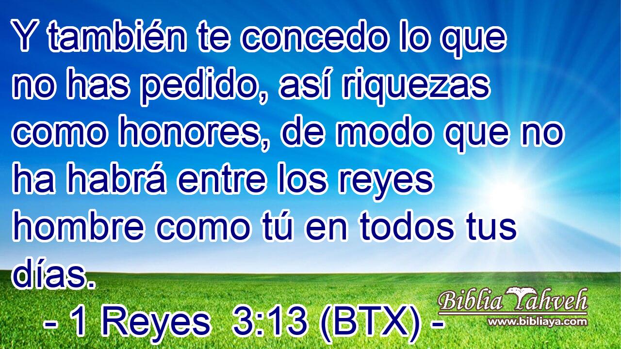 Y también te concedo lo que no has pedido, así riquezas como honores, de modo que no ha habrá entre los reyes hombre como tú en todos tus días.
