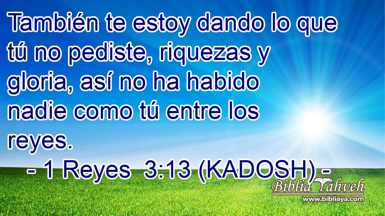  También te estoy dando lo que tú no pediste, riquezas y gloria, así no ha habido nadie como tú entre los reyes. 