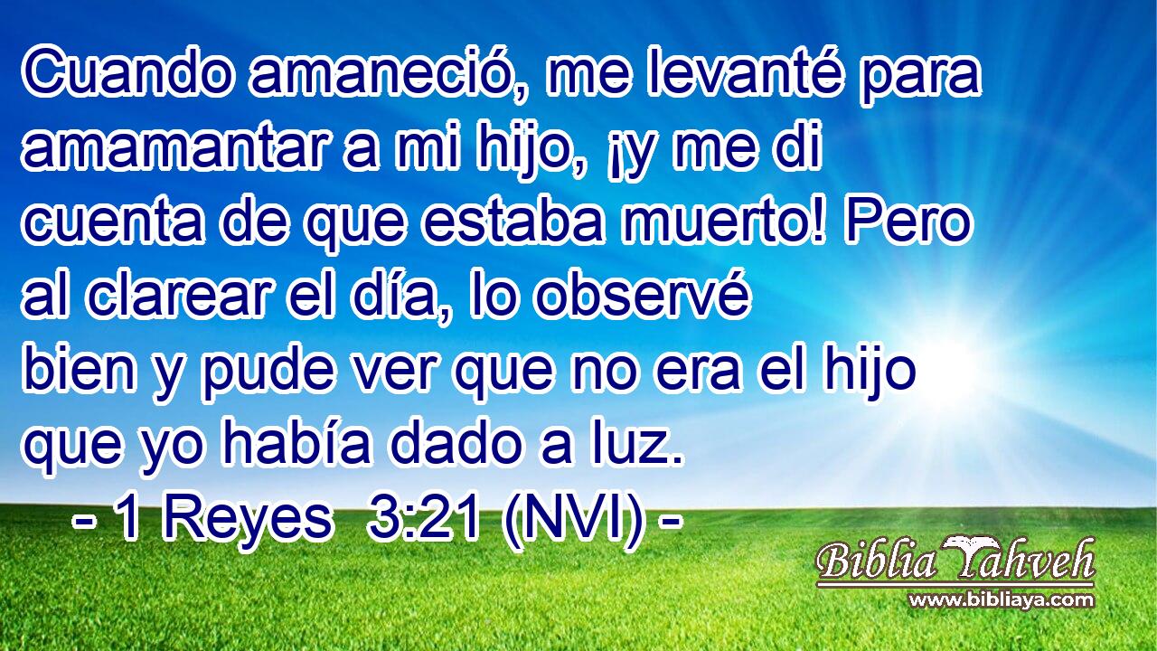  Cuando amaneció, me levanté para amamantar a mi hijo, ¡y me di cuenta de que estaba muerto! Pero al clarear el día, lo observé bien y pude ver que no era el hijo que yo había dado a luz. 