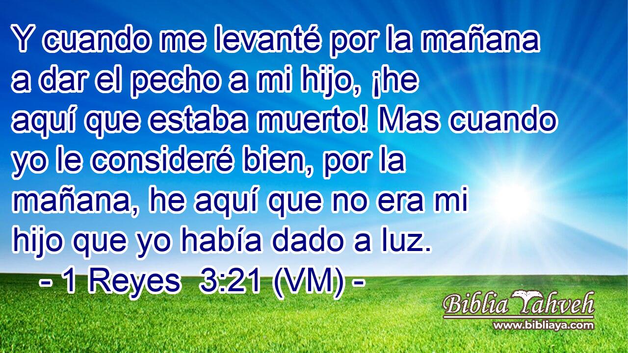  Y cuando me levanté por la mañana a dar el pecho a mi hijo, ¡he aquí que estaba muerto! Mas cuando yo le consideré bien, por la mañana, he aquí que no era mi hijo que yo había dado a luz. 