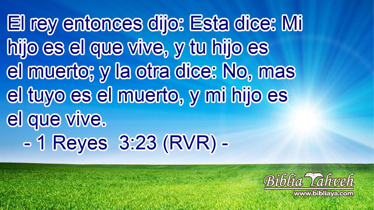 El rey entonces dijo: Esta dice: Mi hijo es el que vive, y tu hijo es el muerto; y la otra dice: No, mas el tuyo es el muerto, y mi hijo es el que vive.