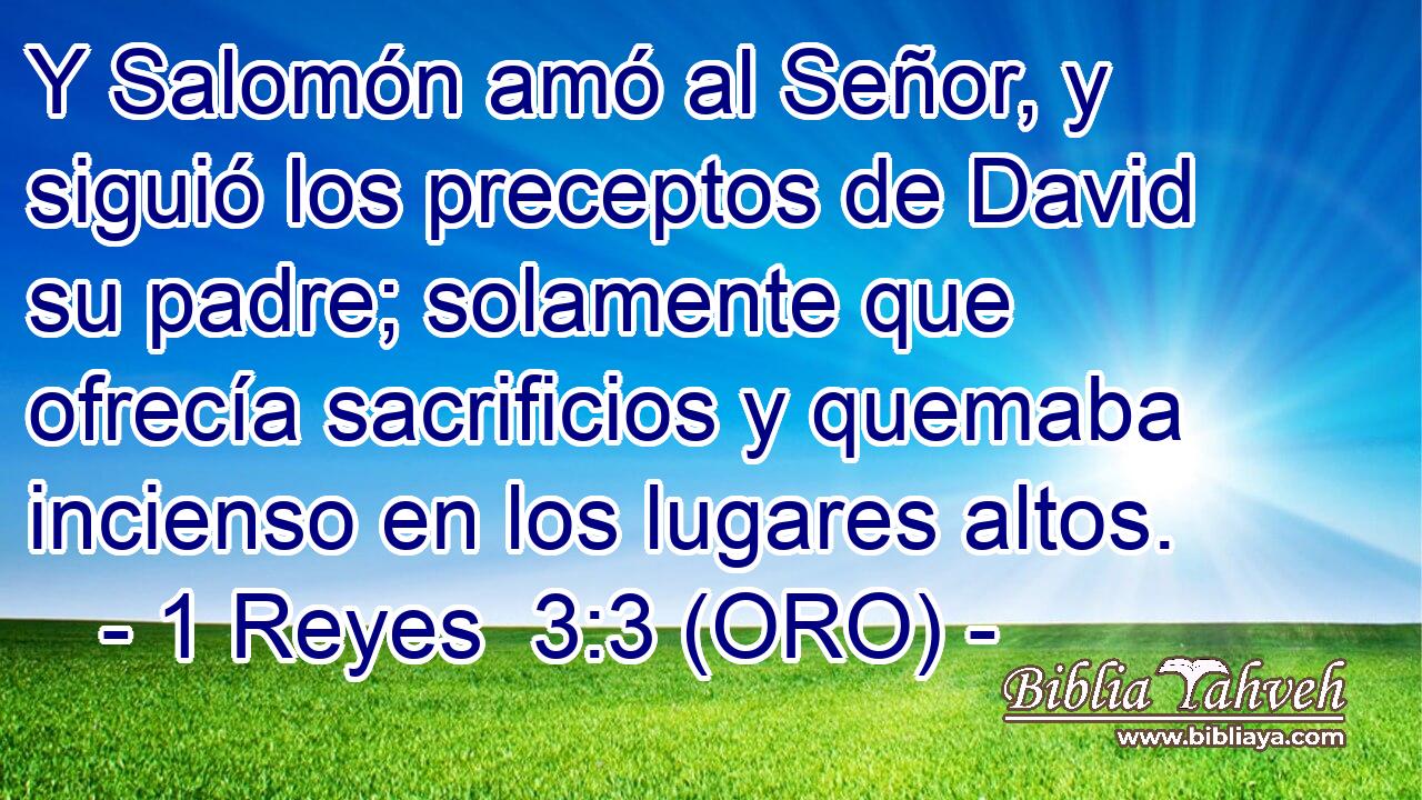  Y Salomón amó al Señor, y siguió los preceptos de David su padre; solamente que ofrecía sacrificios y quemaba incienso en los lugares altos. 