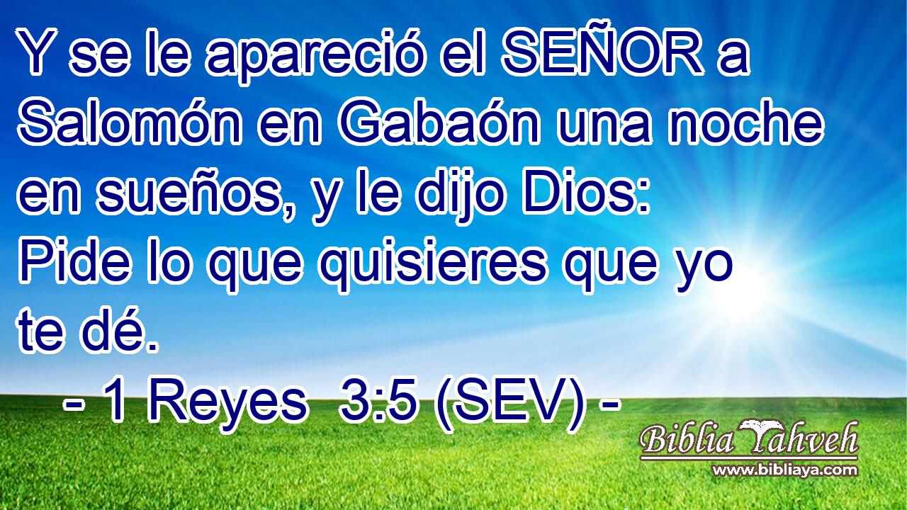 Y se le apareció el SEÑOR a Salomón en Gabaón una noche en sueños, y le dijo Dios: Pide lo que quisieres que yo te dé.