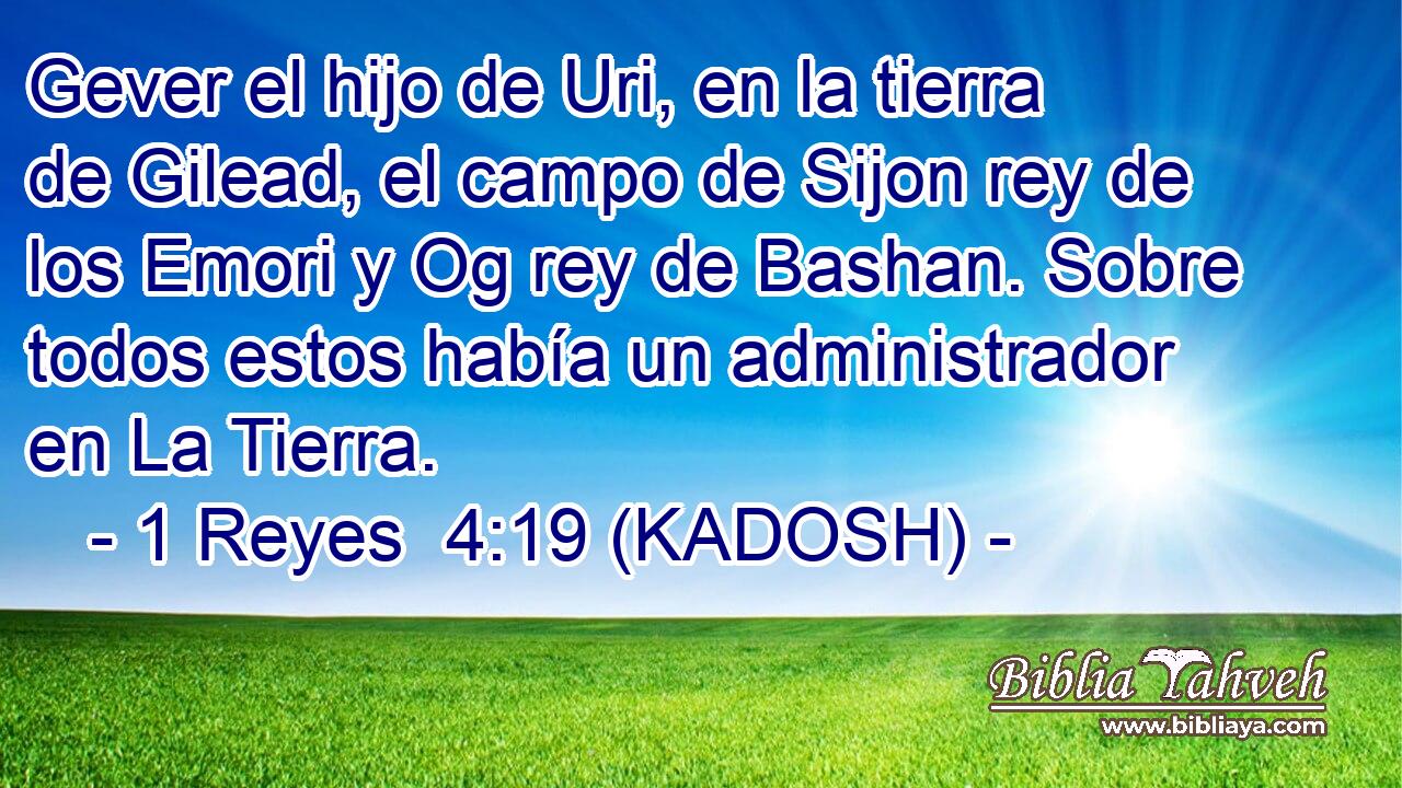  Gever el hijo de Uri, en la tierra de Gilead, el campo de Sijon rey de los Emori y Og rey de Bashan. Sobre todos estos había un administrador en La Tierra. 