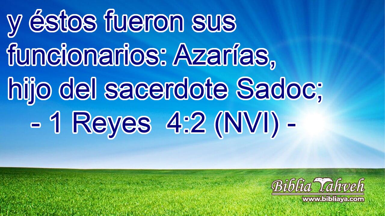  y éstos fueron sus funcionarios: Azarías, hijo del sacerdote Sadoc; 