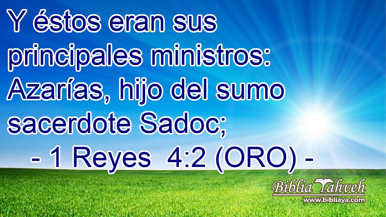 Y éstos eran sus principales ministros: Azarías, hijo del sumo sacerdote Sadoc; 