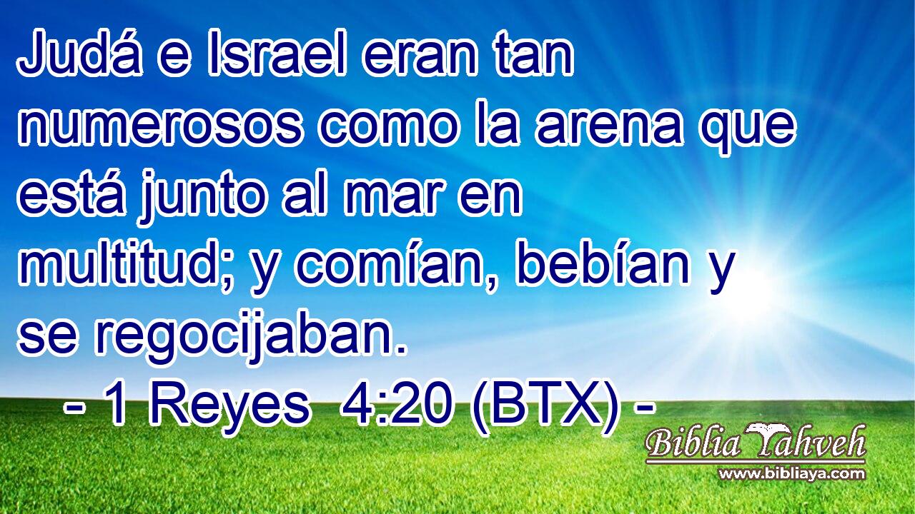 Judá e Israel eran tan numerosos como la arena que está junto al mar en multitud; y comían, bebían y se regocijaban.