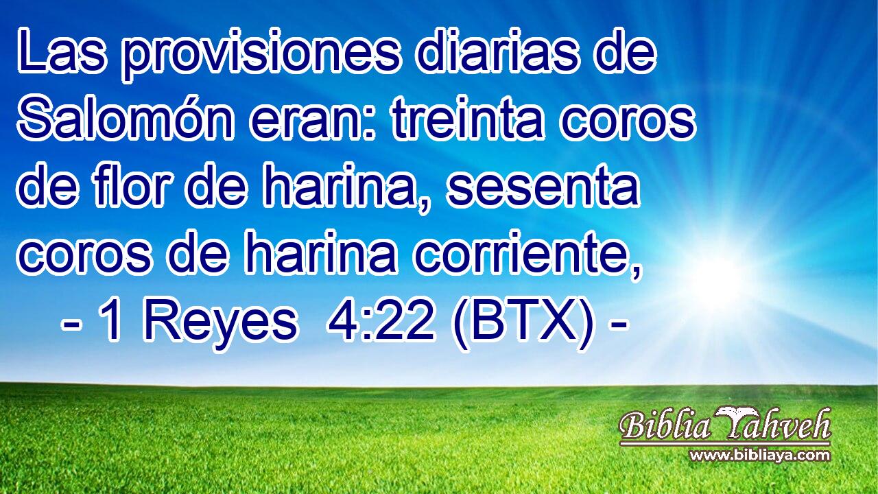 Las provisiones diarias de Salomón eran: treinta coros de flor de harina, sesenta coros de harina corriente,